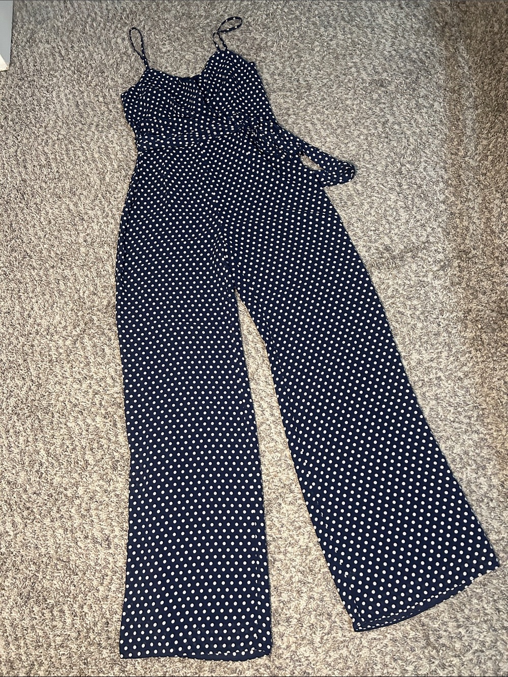 MICHAEL Michael Kors Navy Polka Dot Wide Leg Jumpsuit Small Tie Waist